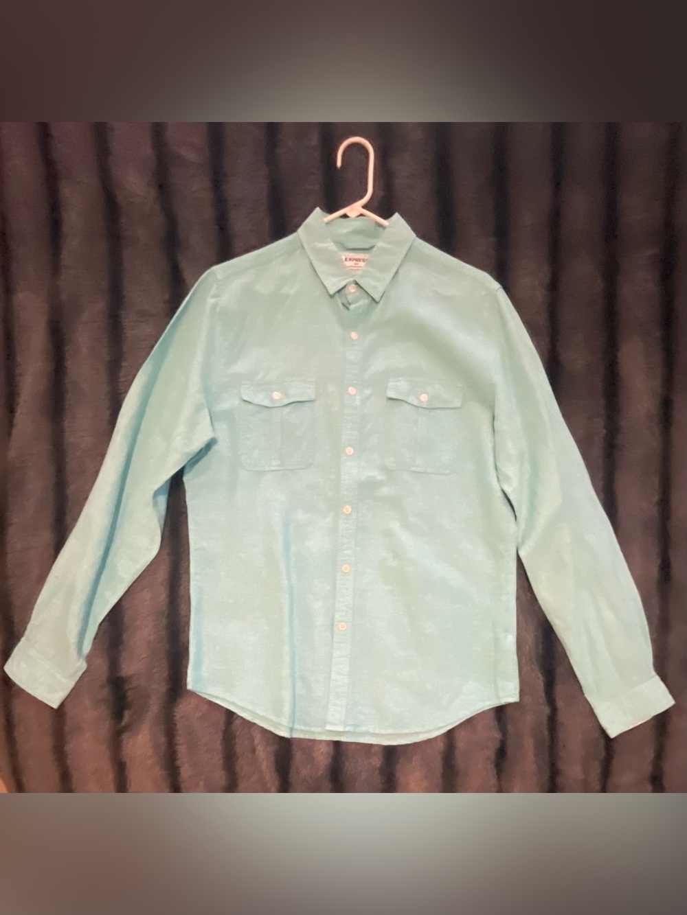 Express Men's Teal Long-Sleeve Button-Down Shirt